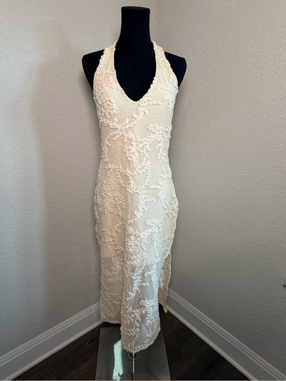 Steve Madden Ivory Crochet Halter Midi Dress